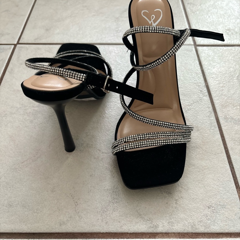Windsor Black Heels with Silver Rhinestones - Picture 2 of 3